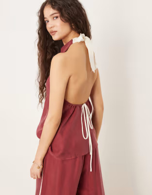VRG GRL sierra tie-detail halter top co-ord in burgundy | ASOS (Global)