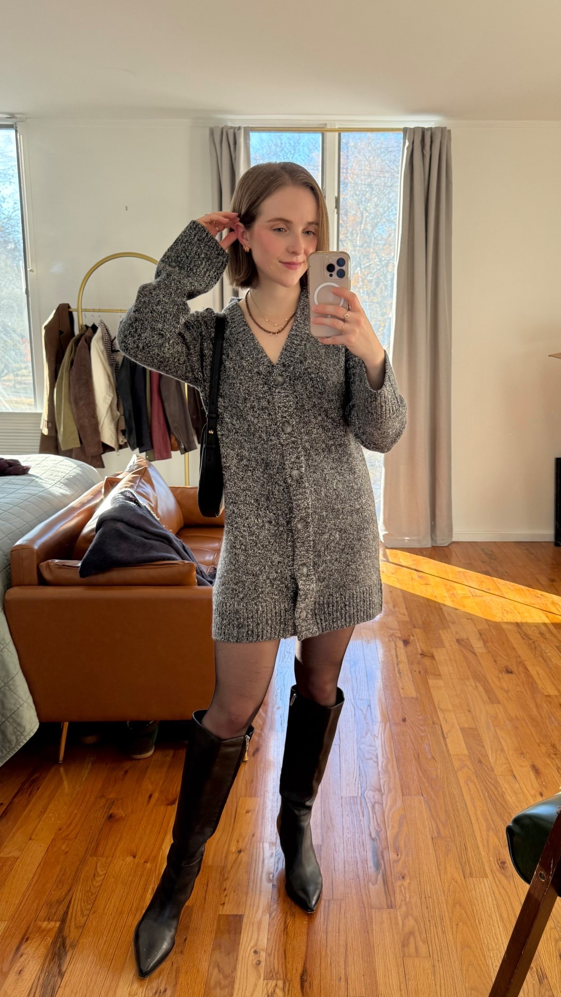 Prettiest sweater dress with functional buttons 
Wearing xs reg 
20% off + 15% w/ code CYBERAF


#LTKPetite #LTKSaleAlert #LTKCyberWeek