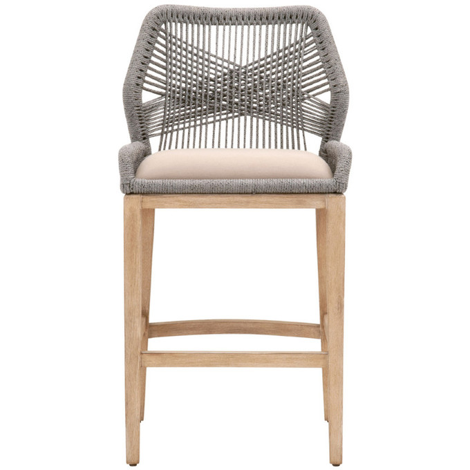 Click for more info about Lorry Coastal Beach Platinum Grey Woven Rope Mahogany Bar Stool