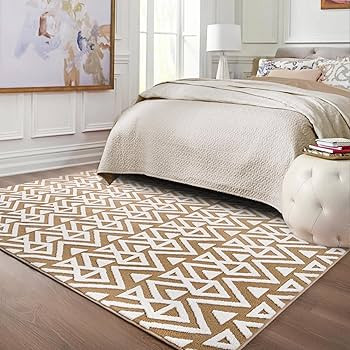Ompaa Ultra Soft Shaggy Rugs Memory Foam Bedroom Carpet, Beige 6 x 9 Feet, Plush Geometric Textur... | Amazon (US)