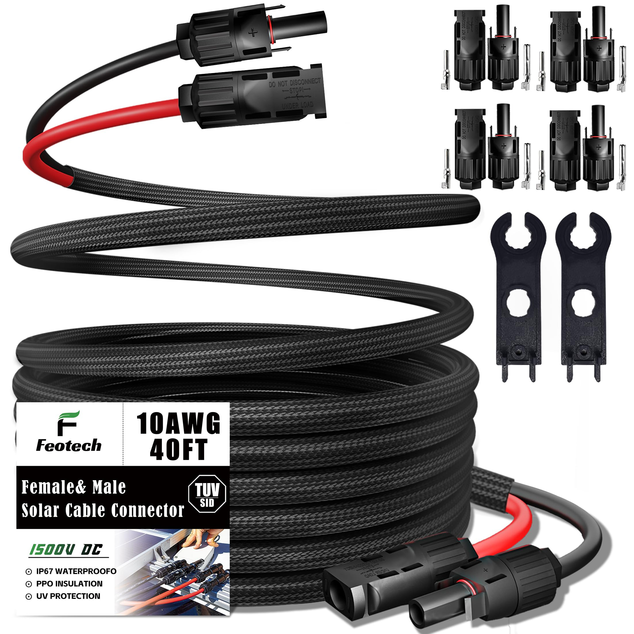 Twin Wire 40 Feet Solar Extension Cable 10AWG with -IP67- Female and Male Connector, Bonus Four P... | Amazon (US)