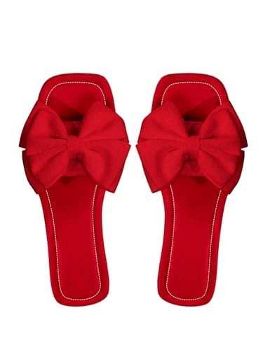 Verdusa Women's Bowknot Flat Sandals Summer Open Toe Slide Slip On Sandals Red 10.5 | Amazon (US)