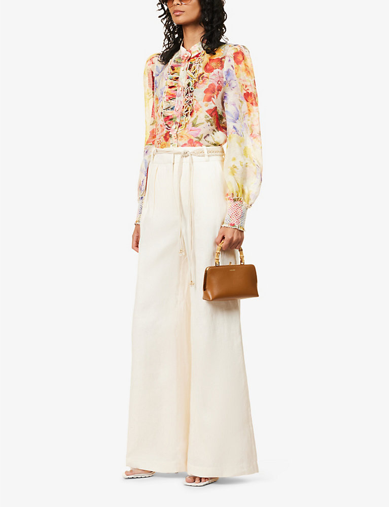 Wonderland floral-print silk-linen blend top | Selfridges