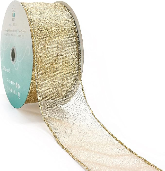 CT CRAFT LLC Sparkly Metallic Champagne Gold Ribbons forChristmas, Home Decor, Gift Wrapping, Tre... | Amazon (US)