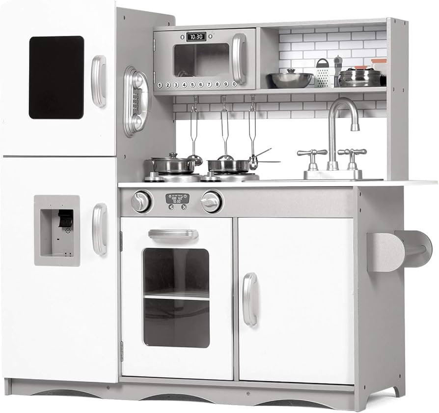 Kids Wooden Play Kitchen Boys Girls Pretend Toy with Sounds and Light Cooking Role Play Large Siz... | Amazon (UK)