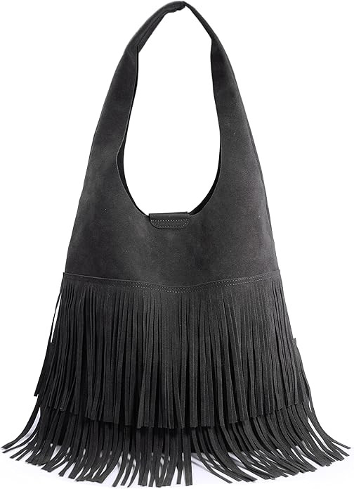 Tassel Faux Suede Hobo Bag for Women Fringe Shoulder Handbag | Amazon (US)