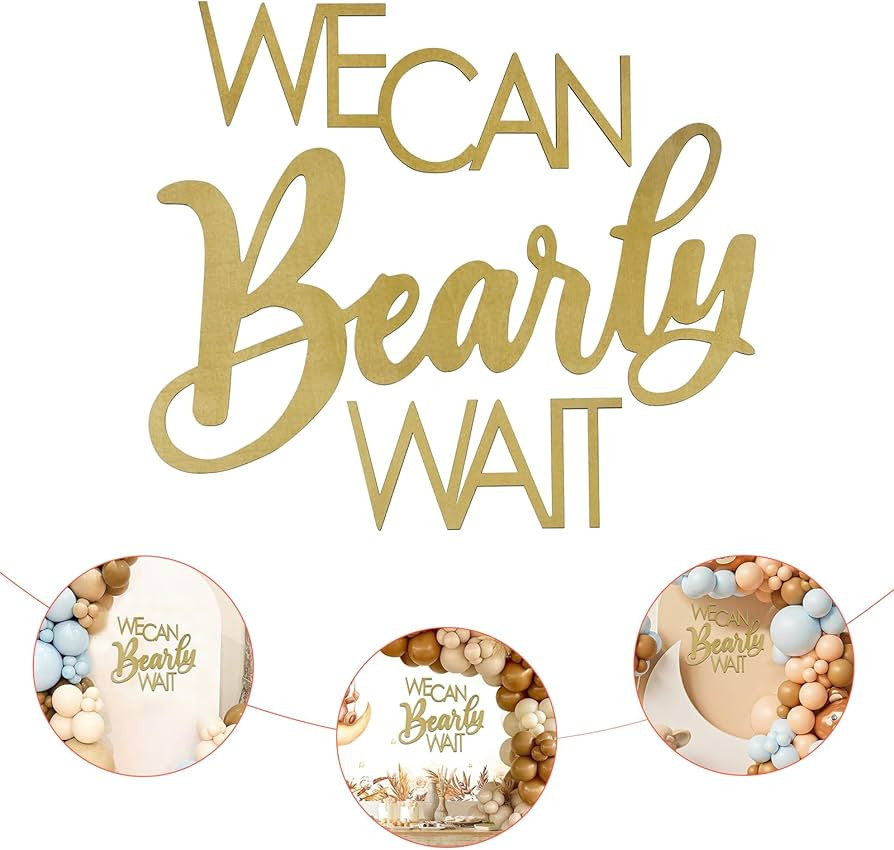 We Can Bearly Wait Sign Gold Teddy Bear Baby Shower Decoration Backdrop Wooden Banner for Gender ... | Amazon (US)