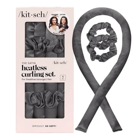 Kitsch Satin Heatless Curling Set with Foam Rod and Sleep Scrunchies in Charcoal | Walmart (US)