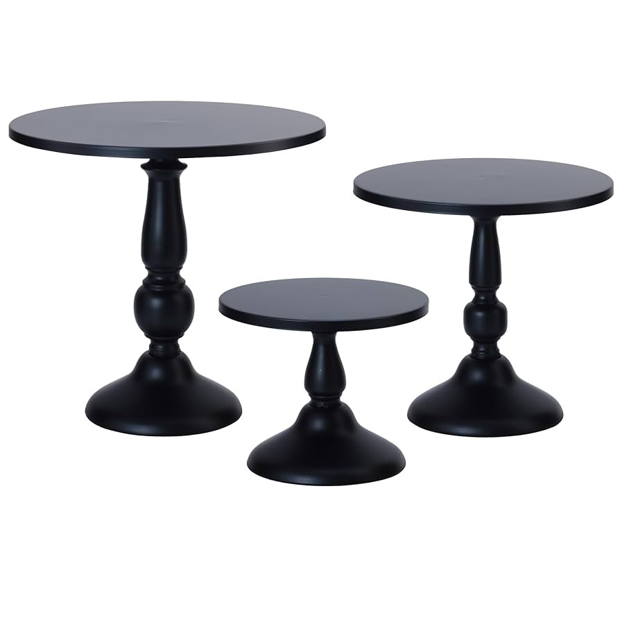 Set of 3 Black Cake Stands, QENUIITEA Metal Round Cake Holder Dessert Pie Pizza Display Stand 8" ... | Amazon (US)