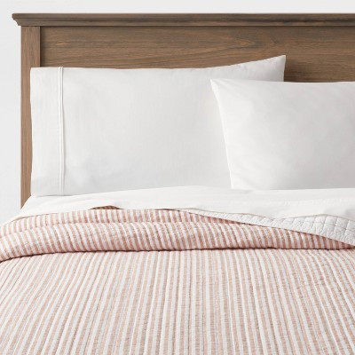 Full/Queen Reversible Cotton Stripe Quilt Terracotta - Threshold™: Midweight Coverlet, Machine Washable, OEKO-TEX Certified | Target