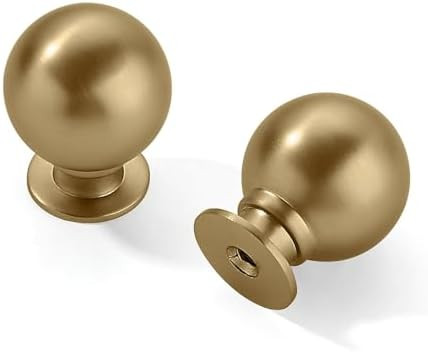2 Pack 1-1/4 Inch Solid Brushed Brass Cabinet Knobs Large Heavy Duty Gold Drawer Knobs Kitchen Ca... | Amazon (US)
