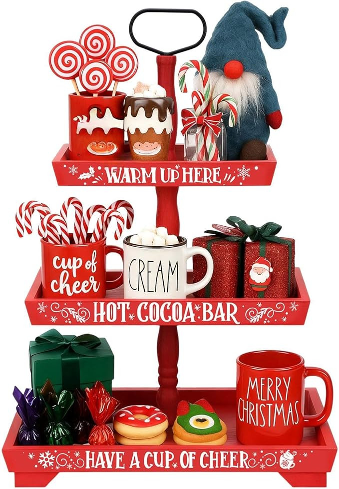 Christmas Hot Chocolate Bar Wood Cocoa Station Decorative Storage Box 3 Tier Chocolate Station Fa... | Amazon (US)