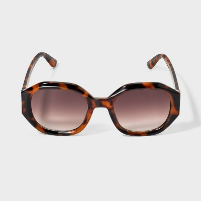 Women's Angular Round Tortoise Shell Sunglasses - A New Day™ Brown | Target