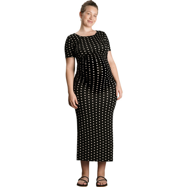 NOM Maternity | Women's Hugo Polka Dot Short Sleeve Maxi Dress, Black (Dots, Size Large) | Maisonette | Maisonette
