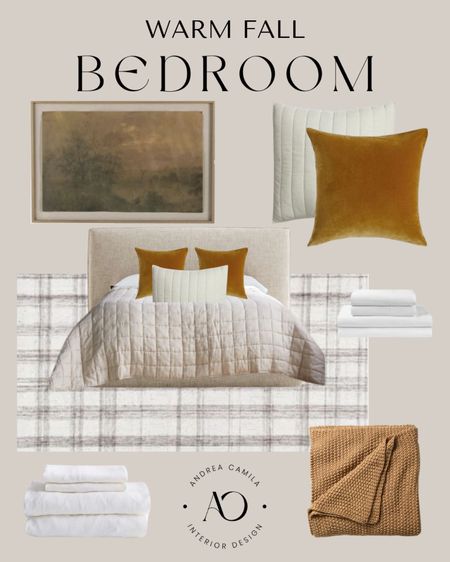 Warm and cozy bedroom. Everything you need for a modern farmhouse bedroom. Interior design is fun when there’s no budget ;) these are the best sheets and I’m so glad to have gotten them on sale! I love a good burnt orange pillow, it’s the perfect shade of brown and the texture is a luxurious velvet. Oversized, Moody, and neutral art above the bed frame with rich browns and greens. Removable slipcover bed frame. Upholstered beige linen bed frame. Duvet cover. Best bed sheets. Softest sheet set. Affordable rug 