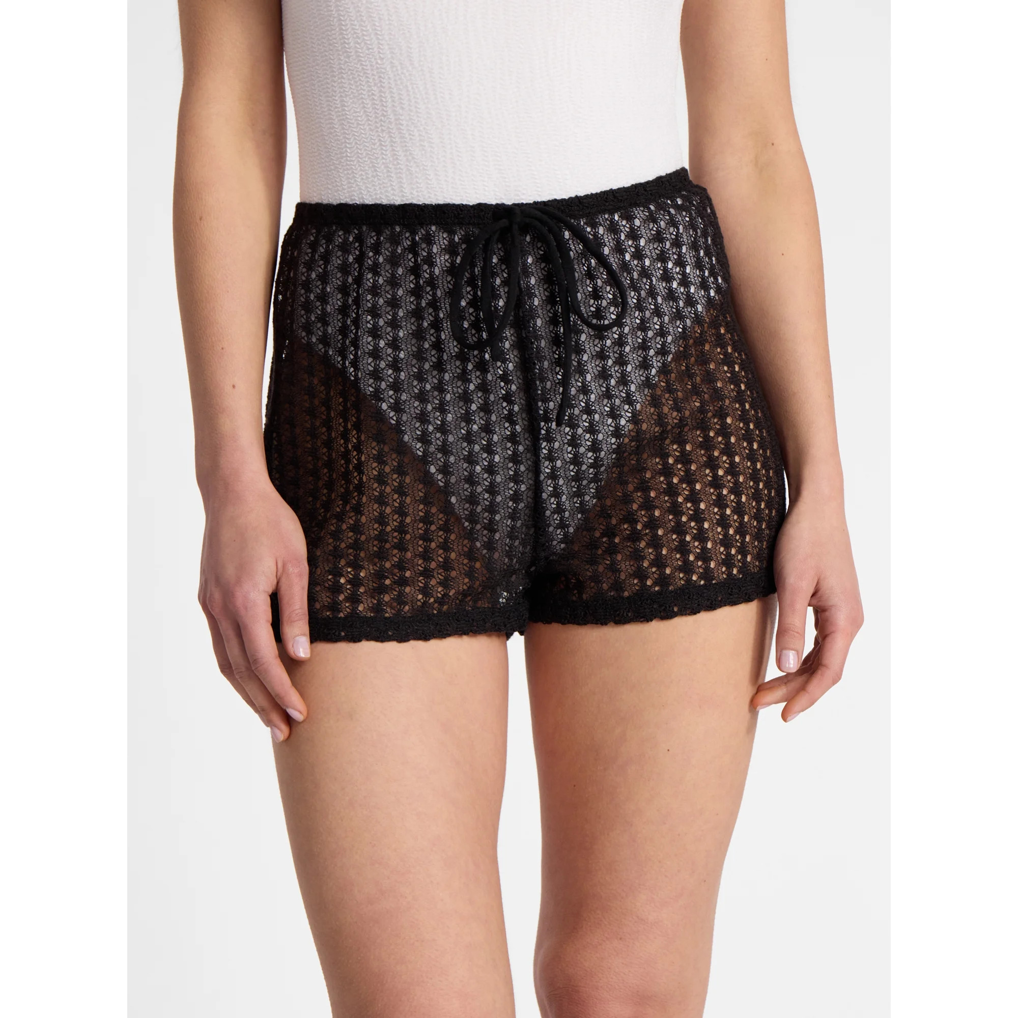 No Boundaries Crochet Drawstring Shorts Swim Coverup, Women’s | Walmart (US)