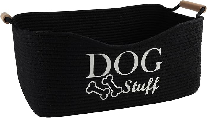 Brabtod Medium Woven Dog Toy Basket,Dog Stuff Organizer,Collapsible Dog Toy Bin with Wood Handles... | Amazon (US)