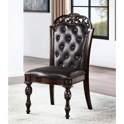 Dinah 2Pc Traditional Brown Cherry Side Chairs, Solid Wood, , Luxury Dining Chair Of 2 Base, Button Armrest | Wayfair North America