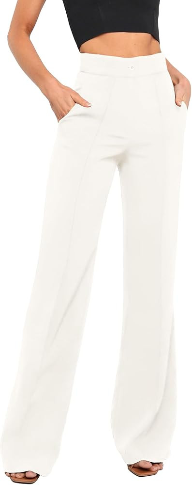 Women's High Waist Casual Dress Pants, Lightweight Wide Leg Long Trousers, Work Pants with Pocket... | Amazon (US)