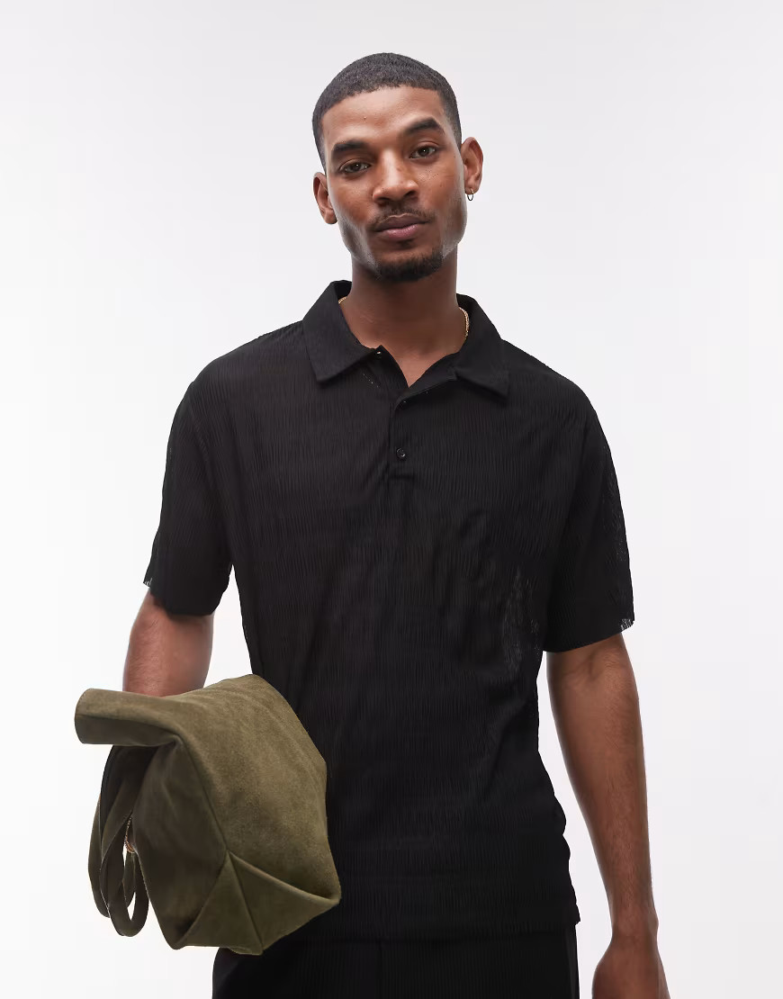 Topman relaxed fit plisse polo in black | ASOS (Global)