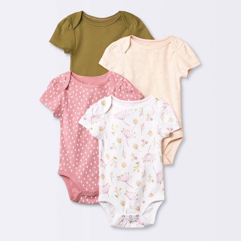 Baby Girls' 4pk Prairie Floral Short Sleeve Bodysuit - Cloud Island™ Pink | Target