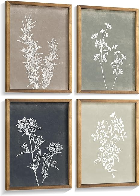 Liswit Framed Boho Wall Art Set of 4 for Wooded Minimalist Botanical Print Wall Art for Rustic Vi... | Amazon (US)