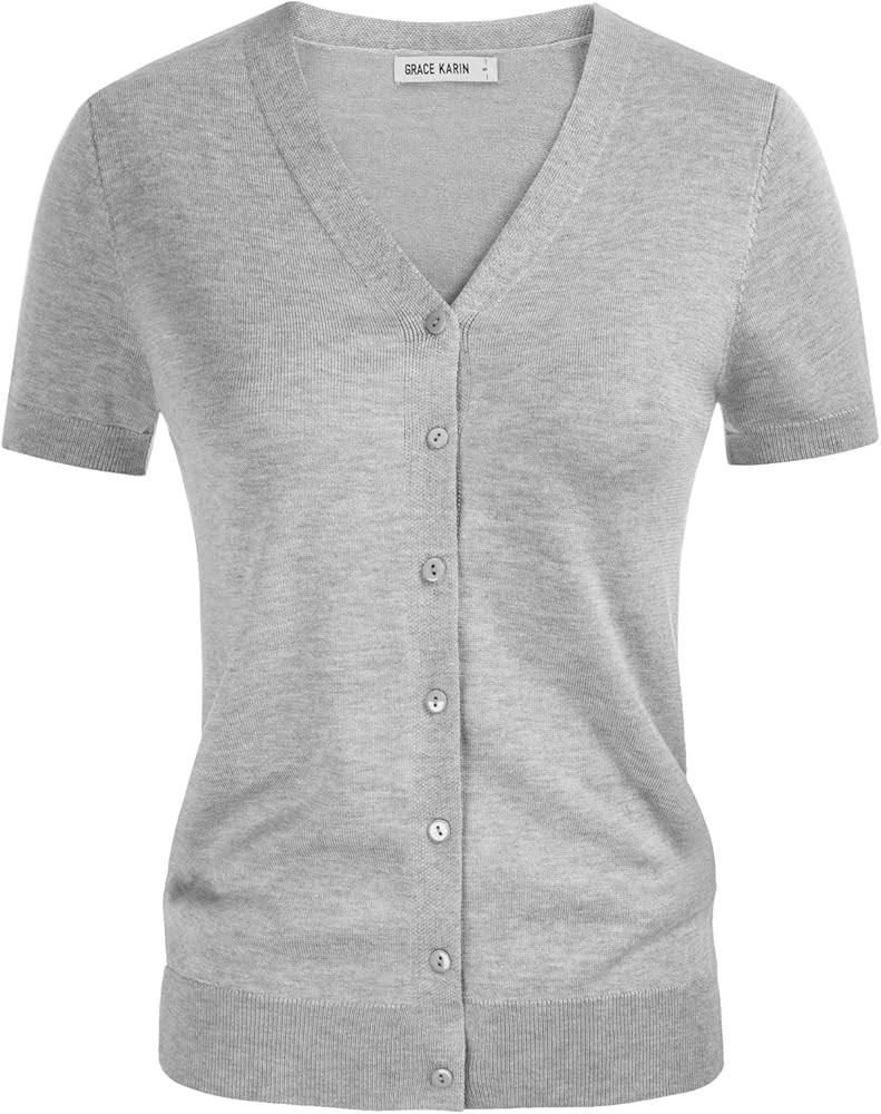 GRACE KARIN Womens 2024 Basic Summer Short Sleeve Cardigan Sweaters Lightweight V-Neck Button Dow... | Amazon (US)