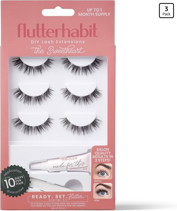 FlutterHabit The Sweetheart Starter Kit Underlash Extensions, 11\u201313mm Black Natural Curl Las... | Amazon (US)