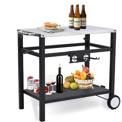 Portable Stainless Steel Outdoor Grill Cart Featuring a Double Shelf, Equipped with Gas Tank Hooks | Target