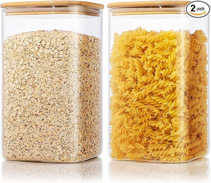 Extra Large Square Glass Flour & Sugar Storage Containers with Airtight Lids, 168 floz - 2 Pack G... | Amazon (US)
