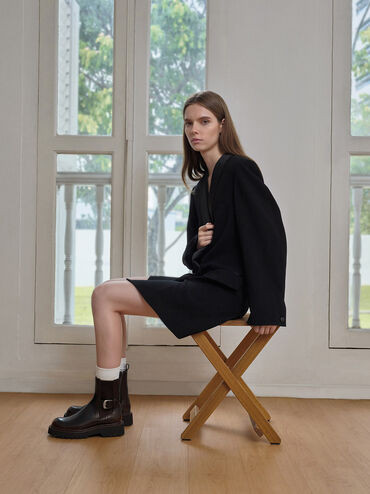 Side-Buckle Ridged-Sole Chelsea Boots
    
         - Dark Brown | Charles & Keith EU