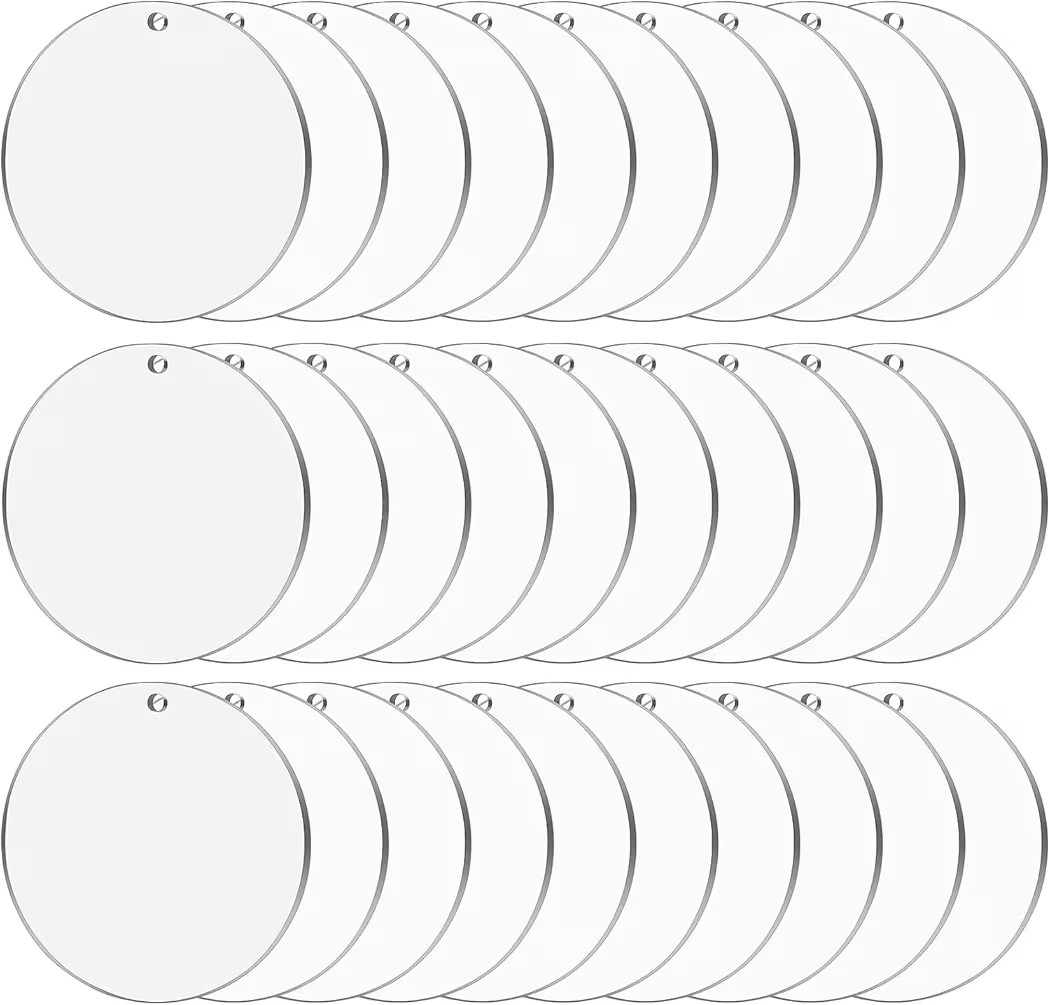 Cludoo 3.5 Inch Acrylic Ornaments Blanks, 30pcs Clear Round Acrylic Ornament Blanks, Acrylic Circ... | Amazon (US)