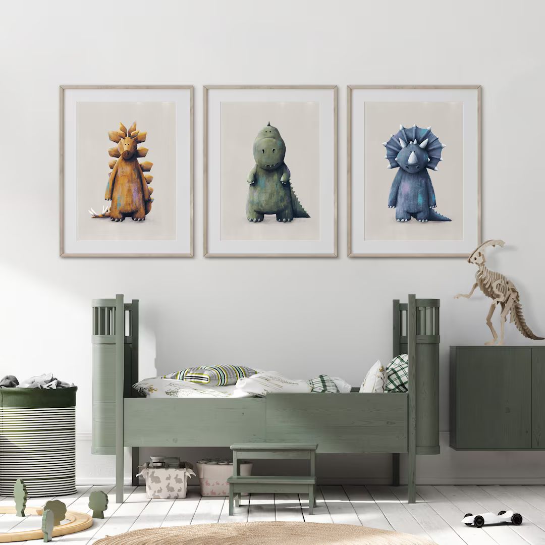 Dinosaur nursery prints set of three | T-Rex print | Stegosaurus Print | Triceratops Print | Chil... | Etsy (US)