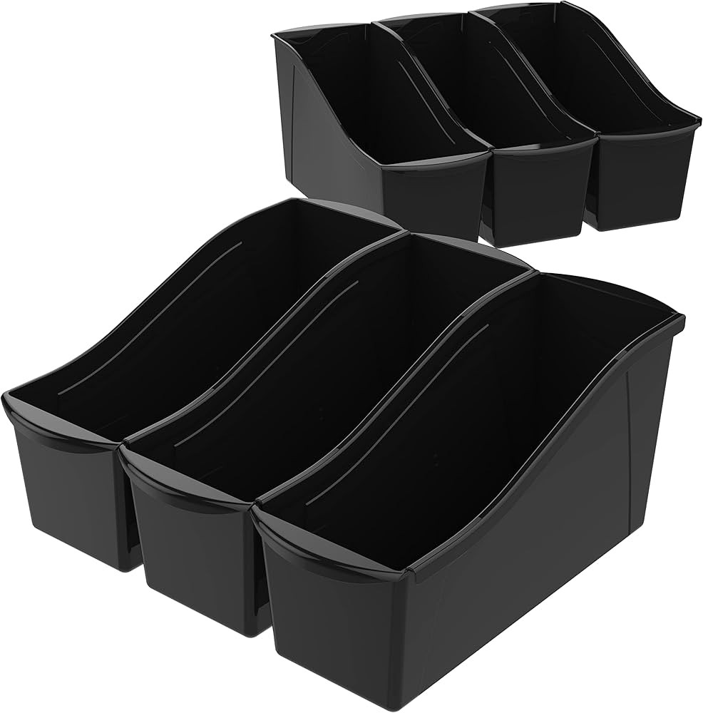 Storex Large Book Bin, Interlocking Plastic Organizer for Home, Office and Classroom, Black, 6-Pa... | Amazon (US)