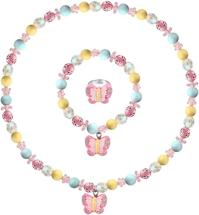 Msnailfly Butterfly Stretch Necklace Little Girl Toddler Necklace Bracelet Set, Little Princess J... | Amazon (US)