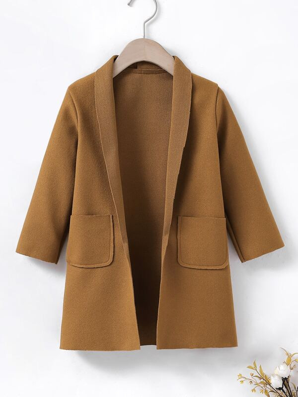 Toddler Girls Shawl Collar Pocket Patched Open Front Overcoat | SHEIN