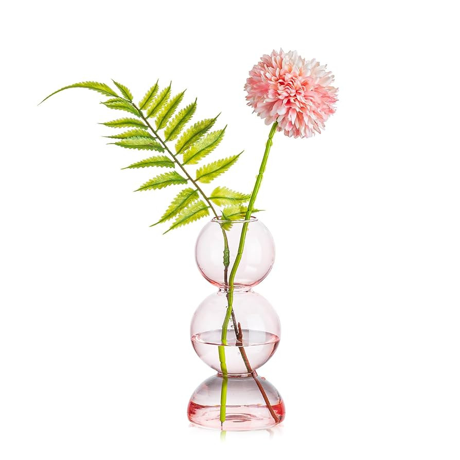 Glasseam Cute Pink Flower Vase, Unique Handmade Glass Vase for Flowers, Aesthetic Small Bud Vase ... | Amazon (US)