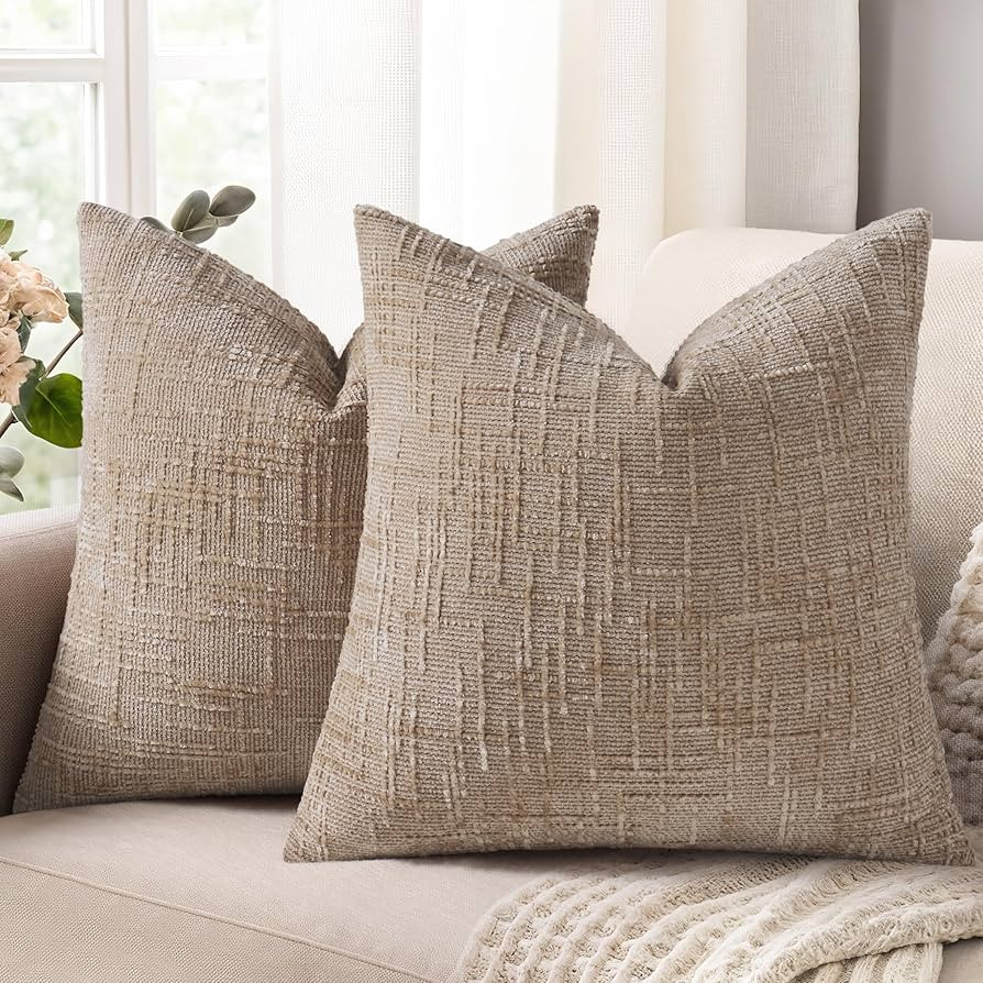 decorUhome Oatmeal Chenille Euro Sham Throw Pillow Covers 26x26 Set of 2 Textured Soft Cozy Slubb... | Amazon (US)