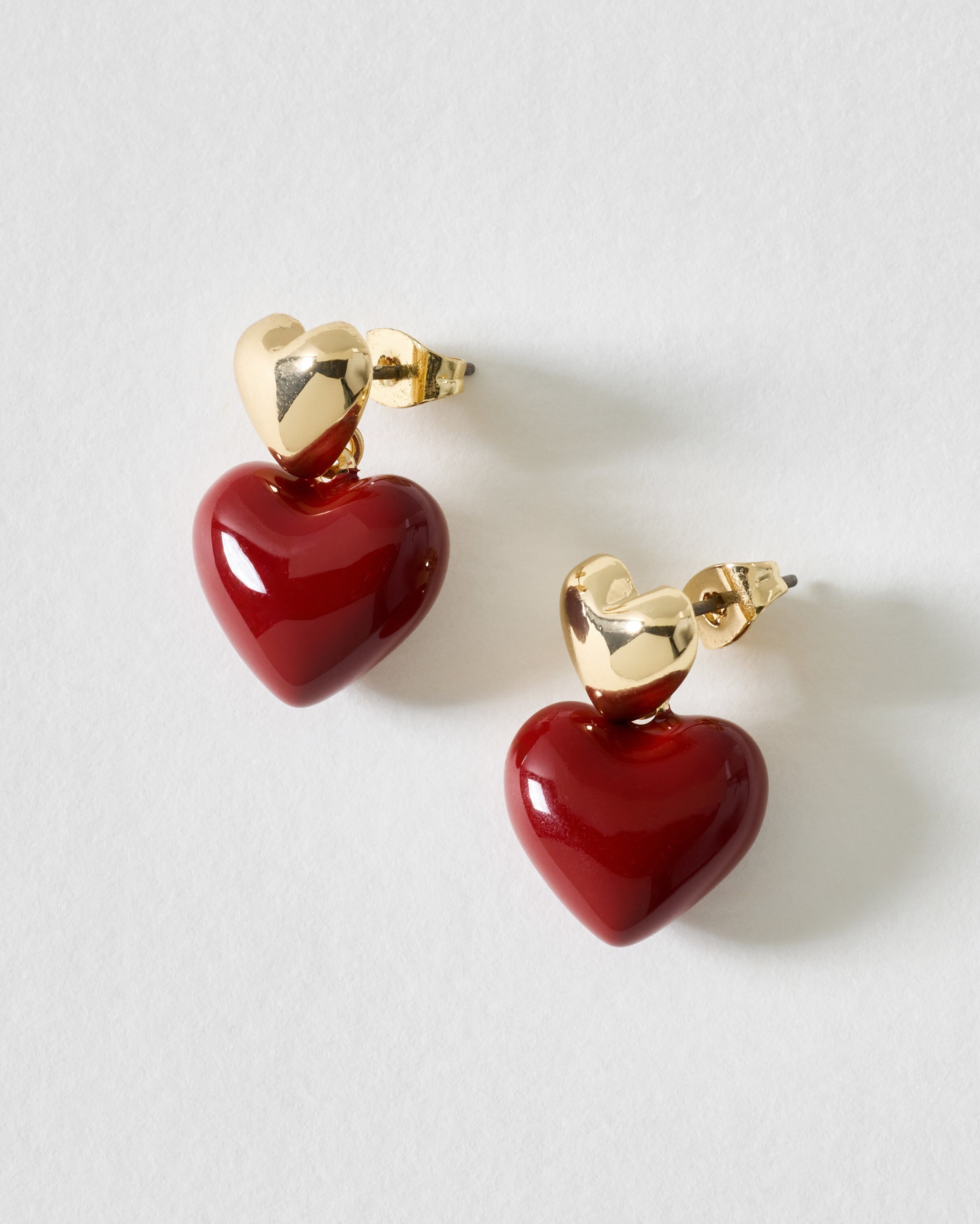 Marjorie Red & Gold Tone Heart Drop Earrings | Oliver Bonas (Global)