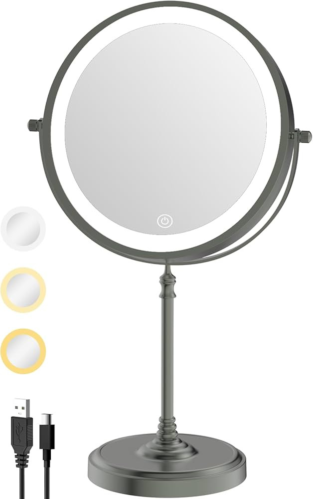 9" Lighted Makeup Mirror with Lights and Magnification 1X/10X Double Sided, 5000mAh Rechargeable ... | Amazon (US)