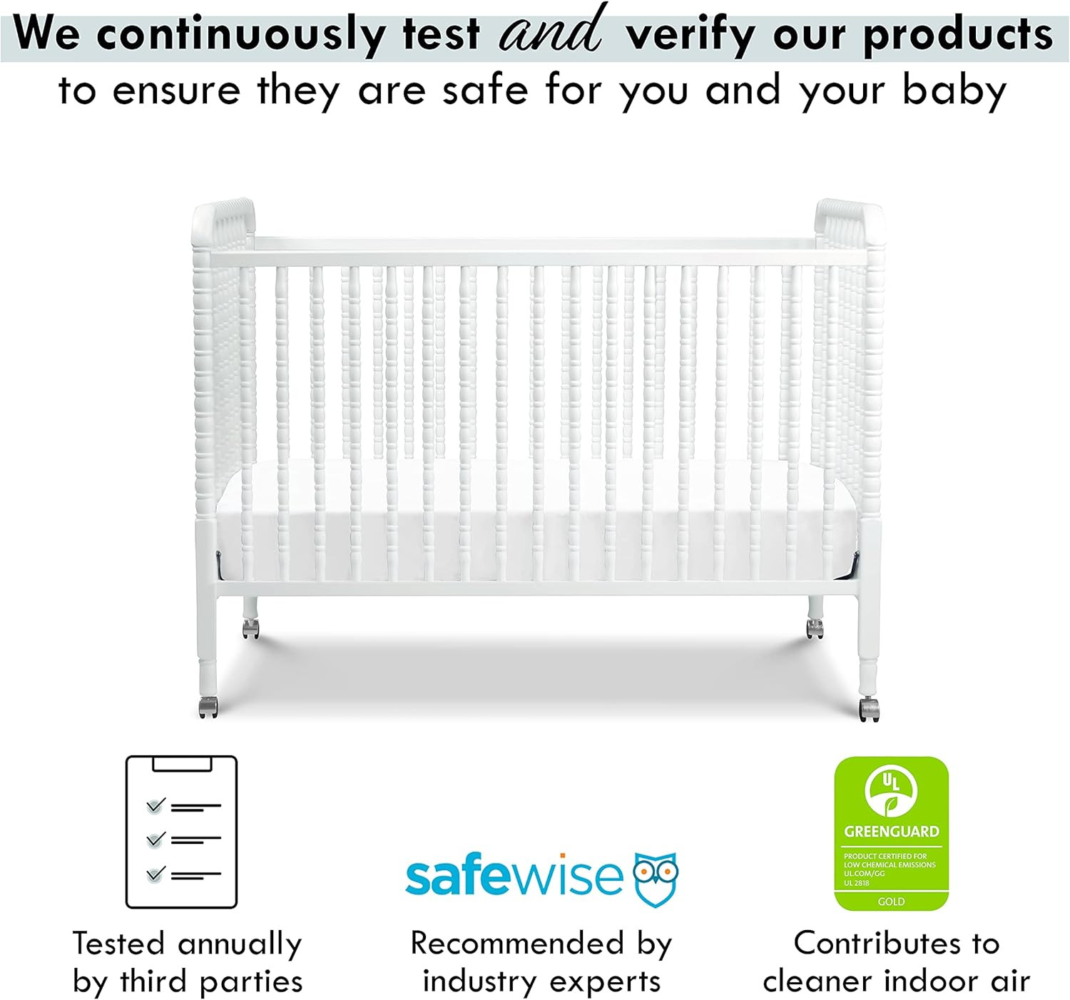 DaVinci Jenny Lind 3-in-1 Convertible Crib in White, Removable Wheels, Greenguard Gold | Amazon (US)