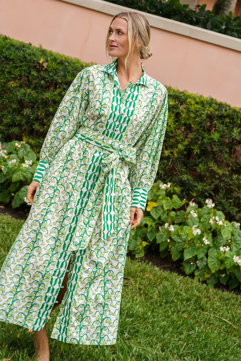 Palm Beach Shift Maxi | Celery/Chive Lily of the Valley | SUE SARTOR