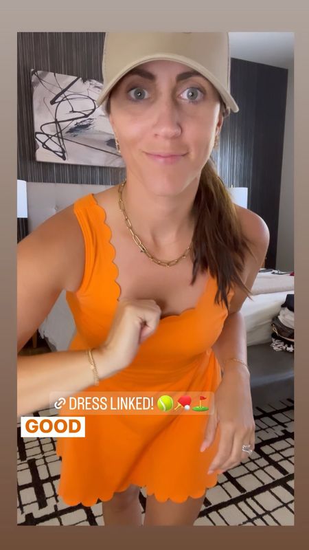 Wearing size small in this scalloped tennis dress 🧡🧡🧡 perfect athleisure or pickleball dress! 

#LTKActive #LTKfindsunder50 #LTKfitness