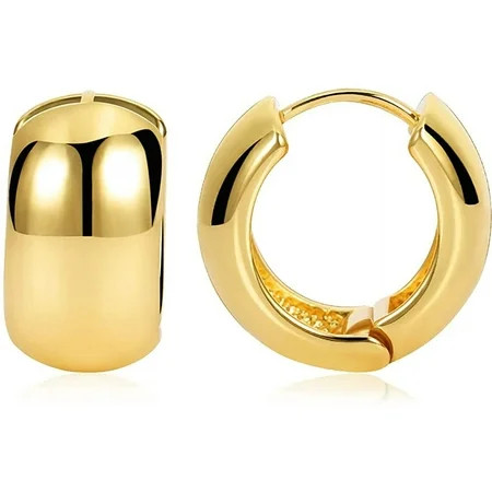 Small Chunky Thick Hoop Earrings for Women Girls Gold Hoops Huggie Earrings for Men Gift 14K Gold Plated | Walmart (US)