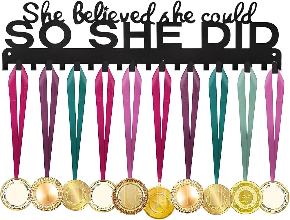 Sports Medal Hanger Display Holder Hook Rack for 60 Medals-16 Wide with 20 Hooks-Black-Easy Use A... | Amazon (US)