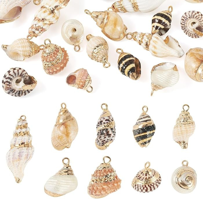 Beadthoven 18Pcs Natural Shell Charms Spiral Seashells Conch Shells Cowrie Sea Shells Dangle Pend... | Amazon (US)