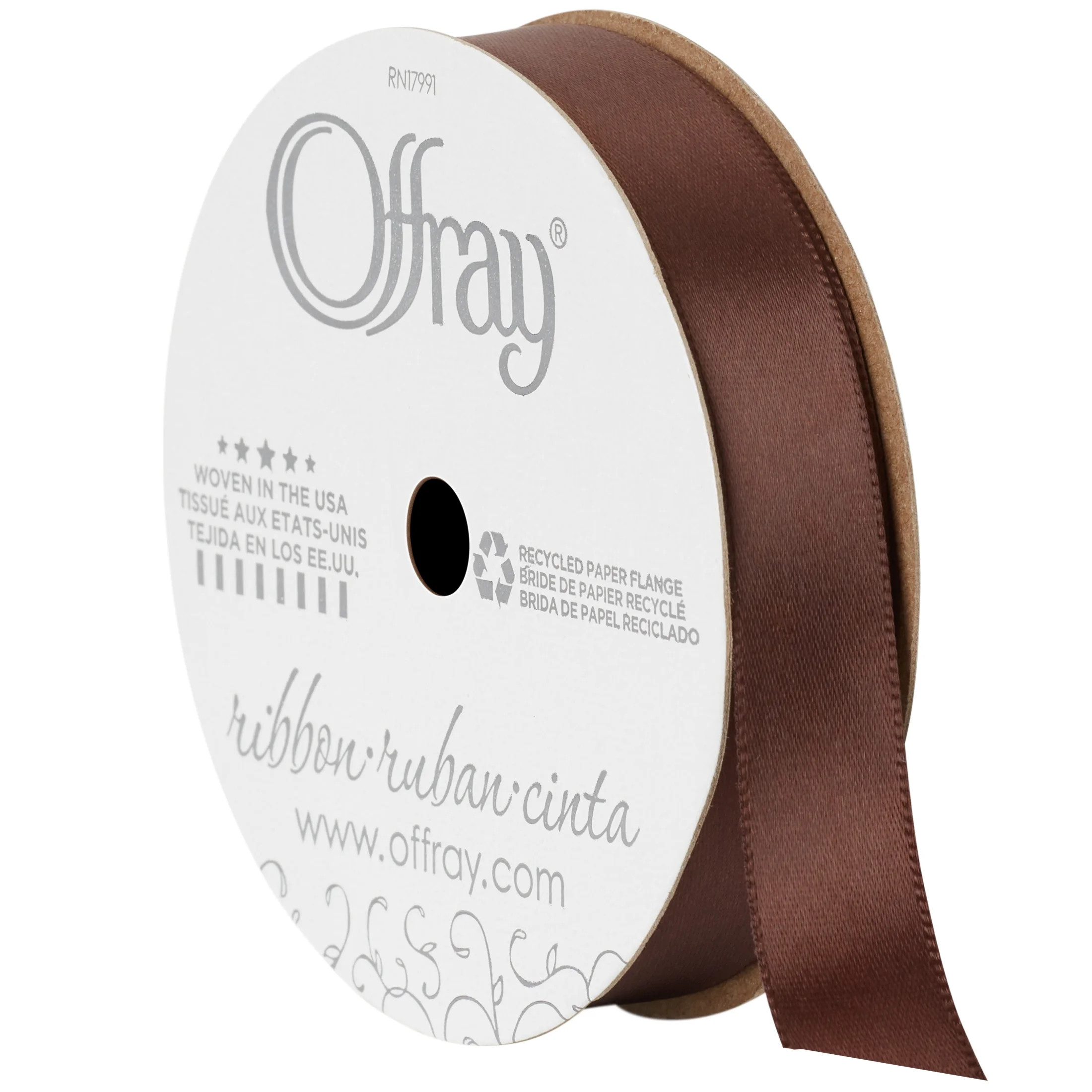 Offray Ribbon, Brown 5/8 inch Single Face Satin Polyester Ribbon, 18 feet - Walmart.com | Walmart (US)