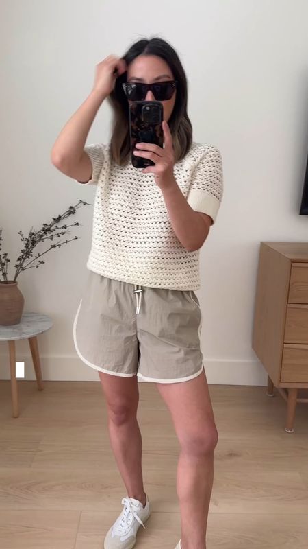 Varley knit sweater. Wearing the xs. Fits tts, but size up if you want it to fit more roomy. Love these gorgeous neutral pieces that are more lifestyle. 

Varley sweater xs
Varley shorts xs
Veja sneakers 36
Celine sunglasses  

Athleisure, summer outfits, petite style 

#LTKFindsUnder100 #LTKShoeCrush #LTKSeasonal