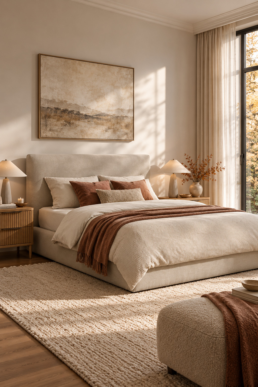 This bedroom setup is exactly the kind of cozy-luxe look I want for fall 🤎 The warm wood tones, soft upholstered bed, layered neutral bedding, and little earthy accents make the whole room feel so polished without trying too hard. Loving these Castlery beds and bedroom furniture finds for creating that calm, expensive-looking space at home. #Castlery #BedroomDecor #BedroomInspo #LuxuryBedroom #CozyBedroom #FallHomeDecor #NeutralBedroom #BedroomFurniture #ModernBedroom #HomeDecorFinds 

 #LTKSeasonal #LTKHome #LTKSaleAlert
