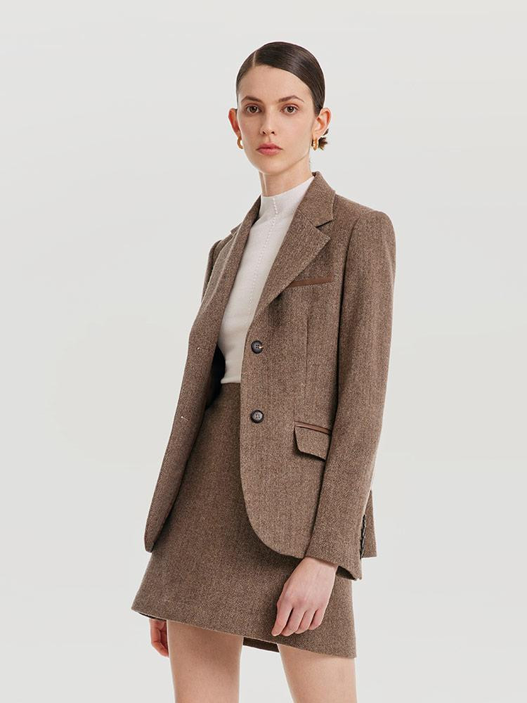 Washable Wool Split Leather Blazer | GoeliaGlobal